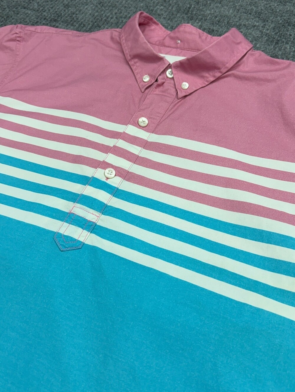 Chubbies Polo Shirt Mens XL Blue White Pink Colorblock Striped Short Sleeve